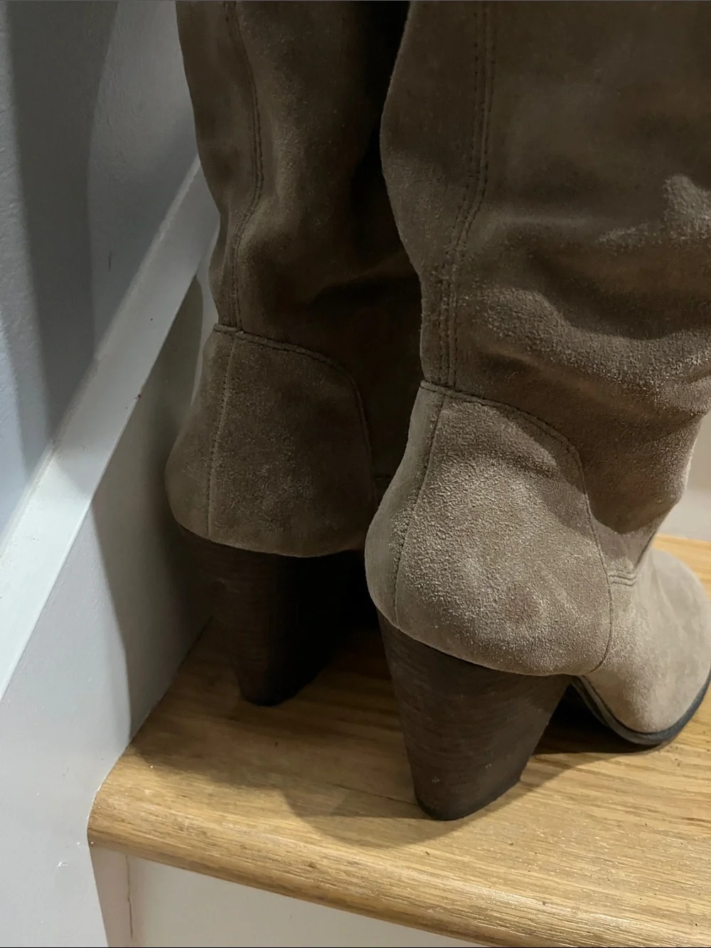 Women's Taupe Suede Knee-High Boots - Stylish Block Heel